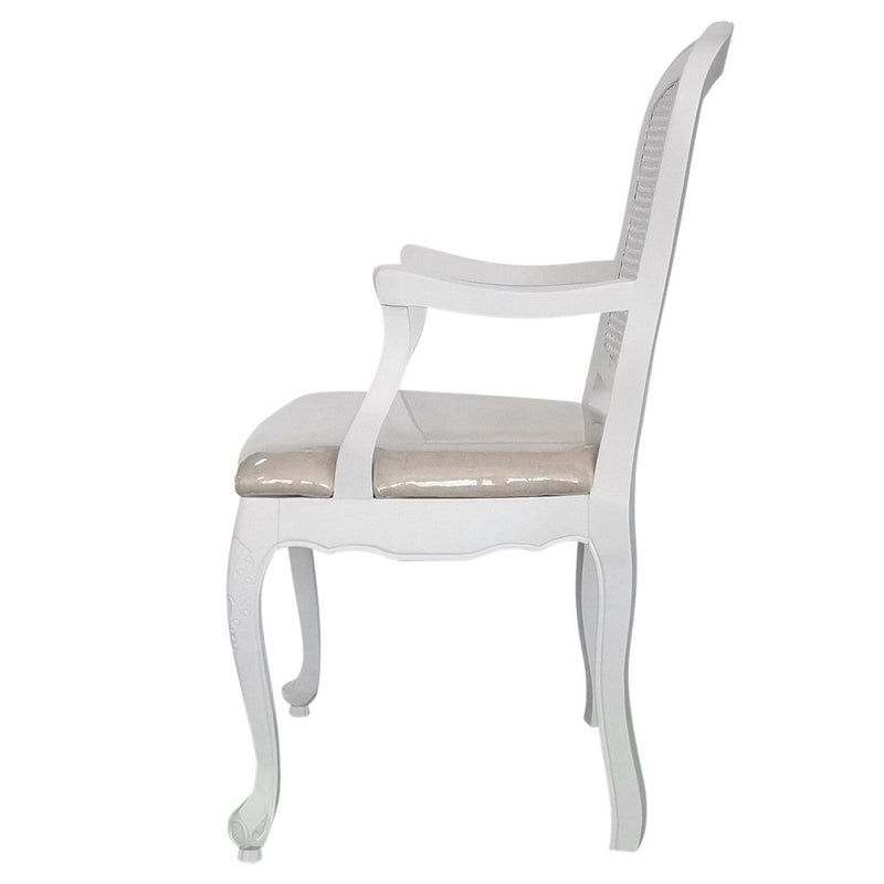 French Provincial Louis White Rattan Dining ArmChair