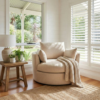 Contemporary Modern Austin Swivel Linen Snuggle Armchair