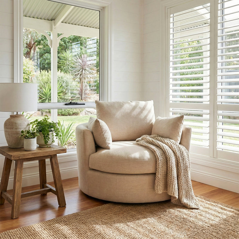 Contemporary Modern Austin Swivel Linen Snuggle Armchair