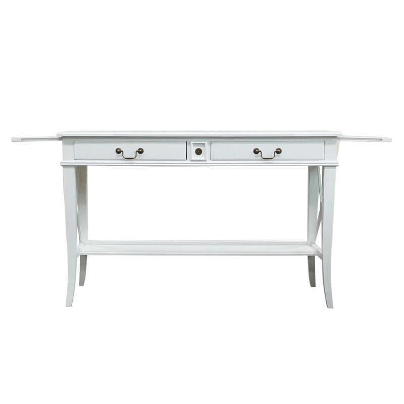 Hamptons Halifax Side Cross 2 Drawer Console Hall Table with Pull Out Shelf