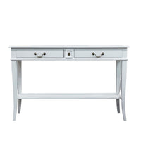 Hamptons Halifax Side Cross 2 Drawer Console Hall Table with Pull Out Shelf