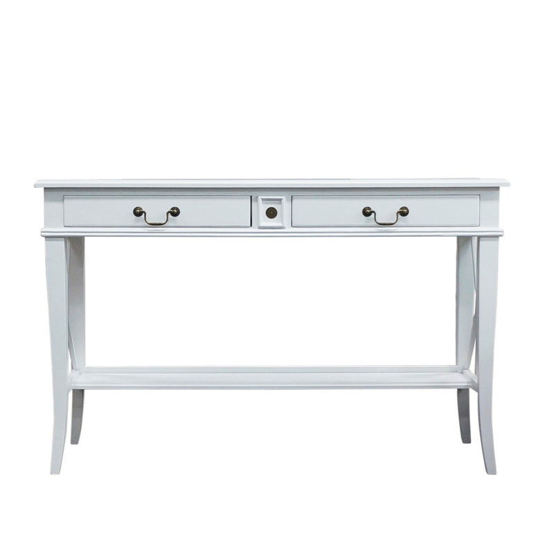 Hamptons Halifax Side Cross 2 Drawer Console Hall Table with Pull Out Shelf