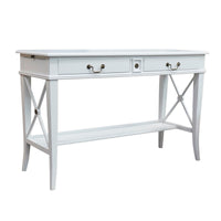 Hamptons Halifax Side Cross 2 Drawer Console Hall Table with Pull Out Shelf