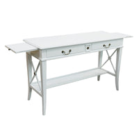 Hamptons Halifax Side Cross 2 Drawer Console Hall Table with Pull Out Shelf