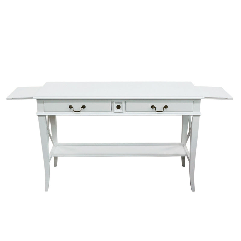 Hamptons Halifax Side Cross 2 Drawer Console Hall Table with Pull Out Shelf