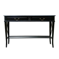 Hamptons Halifax Side Cross 2 Drawer Console Hall Table with Pull Out Shelf