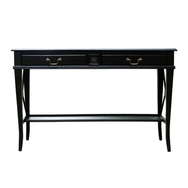 Hamptons Halifax Side Cross 2 Drawer Console Hall Table with Pull Out Shelf