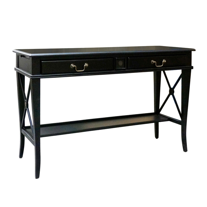 Hamptons Halifax Side Cross 2 Drawer Console Hall Table with Pull Out Shelf