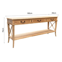 Hamptons Halifax Side Cross 3 Drawers Console Hall Table with Side Pull Out