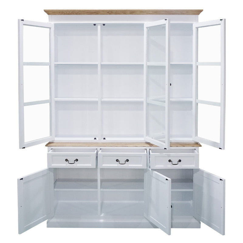 Hamptons Sorrento Buffet and Hutch Glass Display Bookcase