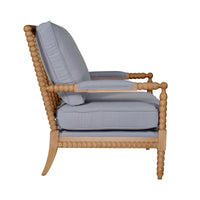 Hamptons Coastal Solid Timber Bobbin Linen Armchair with Removable Cushions