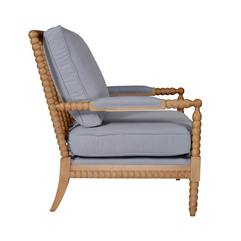 Hamptons Coastal Solid Timber Bobbin Linen Armchair with Removable Cushions