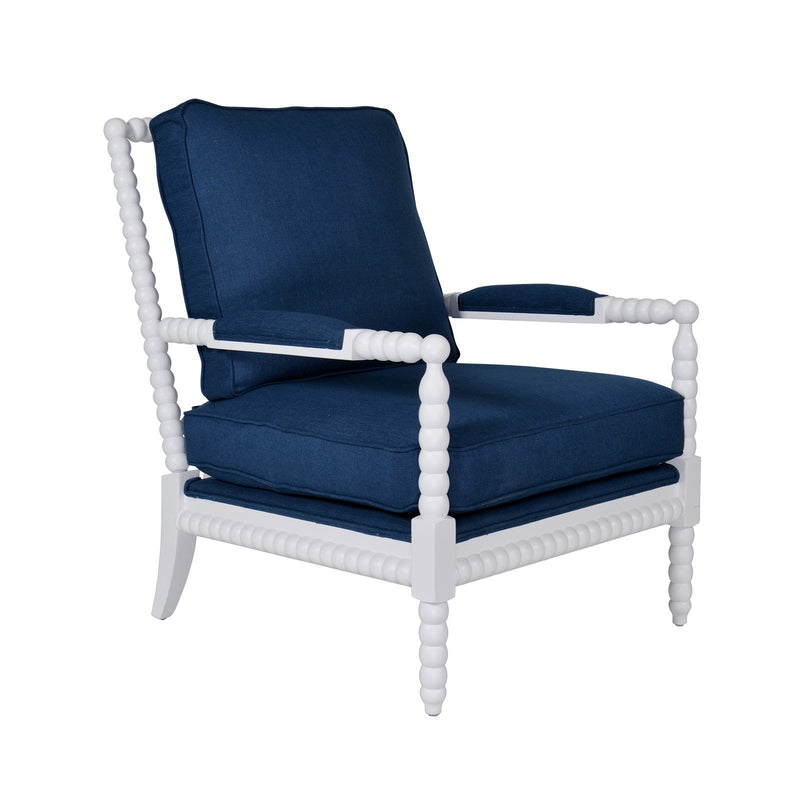 Hamptons Coastal Bobbin Linen and Timber Armchair