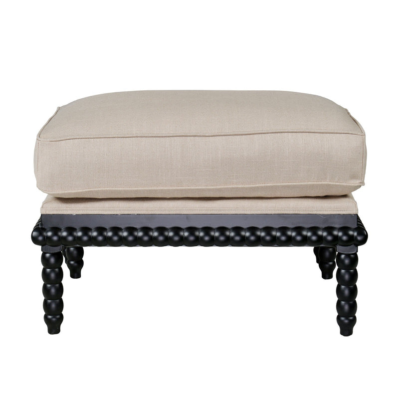 Hamptons Coastal Bobbin Line and Timber Ottoman Stool