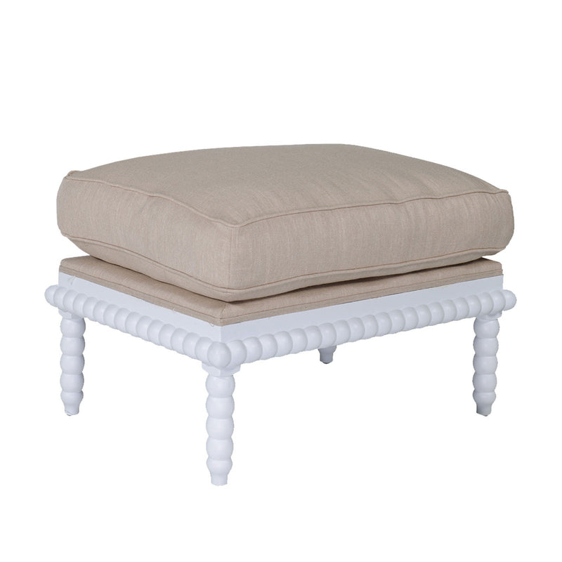 Hamptons Coastal Bobbin Line and Timber Ottoman Stool