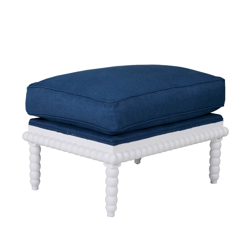 Hamptons Coastal Bobbin Line and Timber Ottoman Stool