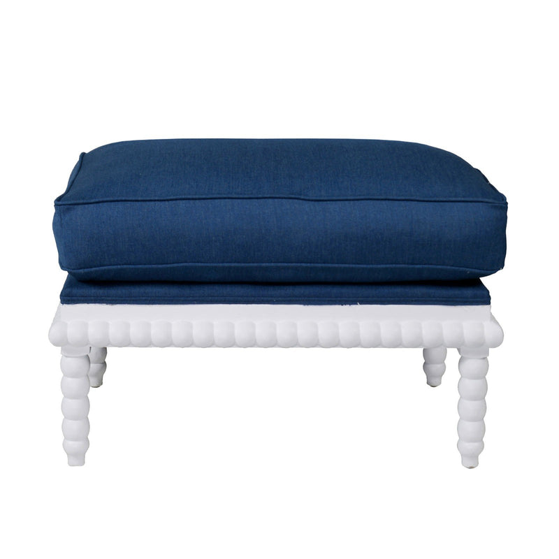 Hamptons Coastal Bobbin Line and Timber Ottoman Stool