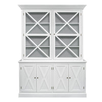 Hamptons Coastal Beach Cross Glass Door Hutch Display and Buffet Cabinet Cupboard