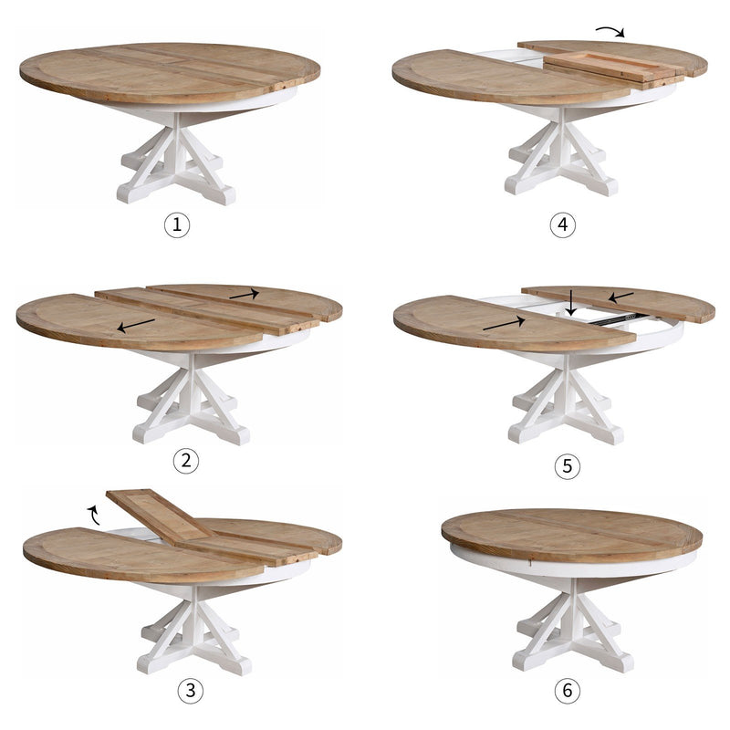 Hamptons Sorrento 150-190cm Round Extendabe Trestle Dining Table