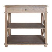 Hamptons Coastal Cross 1 Drawer Bedside Table with Shelf