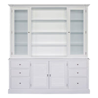 Hamptons Louvre Glass Display Cabinet with Open Bookcase and Buffet