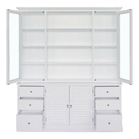 Hamptons Louvre Glass Display Cabinet with Open Bookcase and Buffet