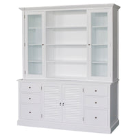 Hamptons Louvre Glass Display Cabinet with Open Bookcase and Buffet