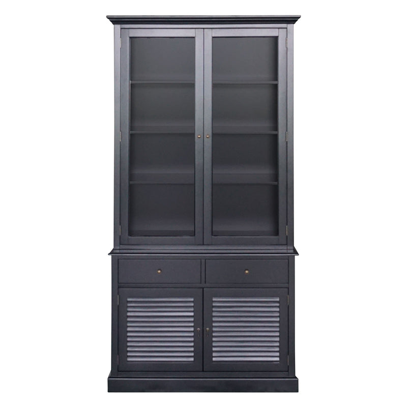 Hamptons Louvre 2 Glass Door Hutch Display and Buffet Cabinet Bookcase Cupboard