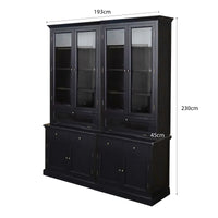 Hamptons Halifax 3 Glass Door Hutch Display Buffet Cabinet Bookcase Cupboard