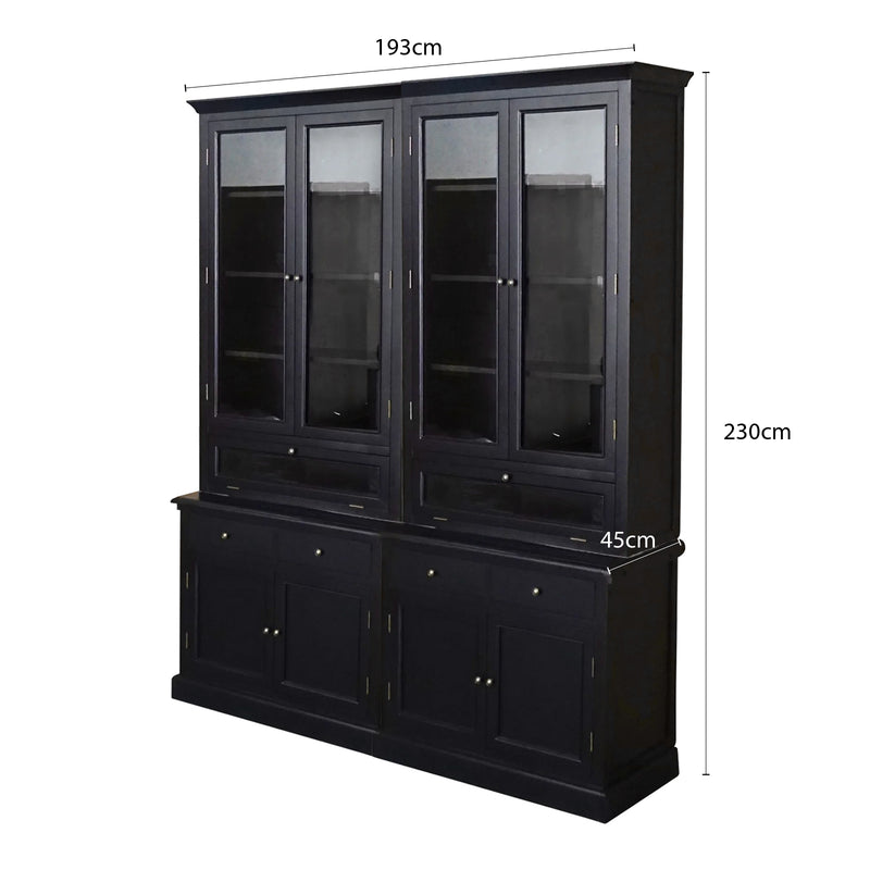Hamptons Halifax 3 Glass Door Hutch Display Buffet Cabinet Bookcase Cupboard