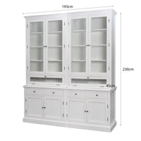 Hamptons Halifax 3 Glass Door Hutch Display Buffet Cabinet Bookcase Cupboard