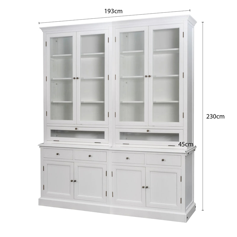 Hamptons Halifax 3 Glass Door Hutch Display Buffet Cabinet Bookcase Cupboard