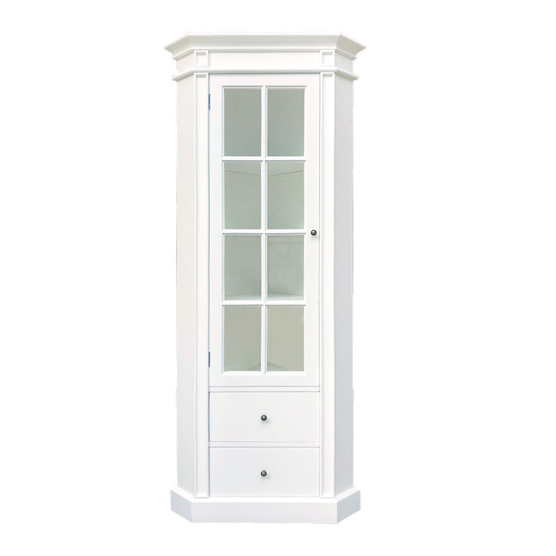 Hamptons Coastal L-Shape Corner Glass Door Display Cabinet