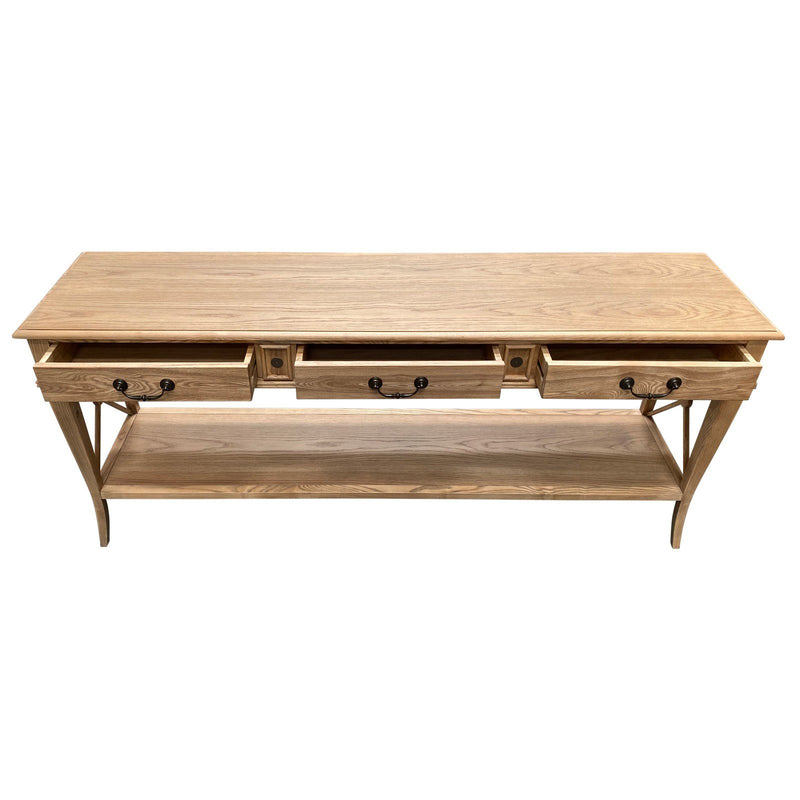 Hamptons Halifax Side Cross 3 Drawers Console Hall Table with Side Pull Out