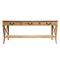 Hamptons Halifax Side Cross 3 Drawers Console Hall Table with Side Pull Out