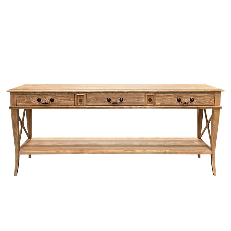 Hamptons Halifax Side Cross 3 Drawers Console Hall Table with Side Pull Out