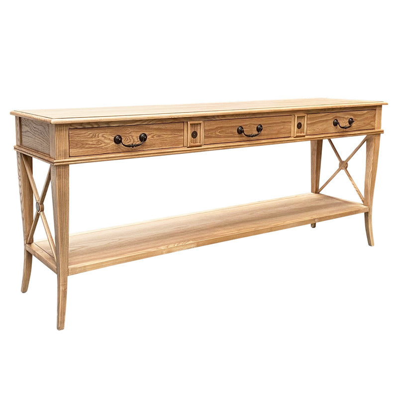 Hamptons Halifax Side Cross 3 Drawers Console Hall Table with Side Pull Out