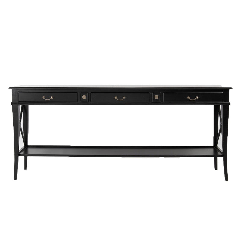 Hamptons Halifax Side Cross 3 Drawers Console Hall Table with Side Pull Out