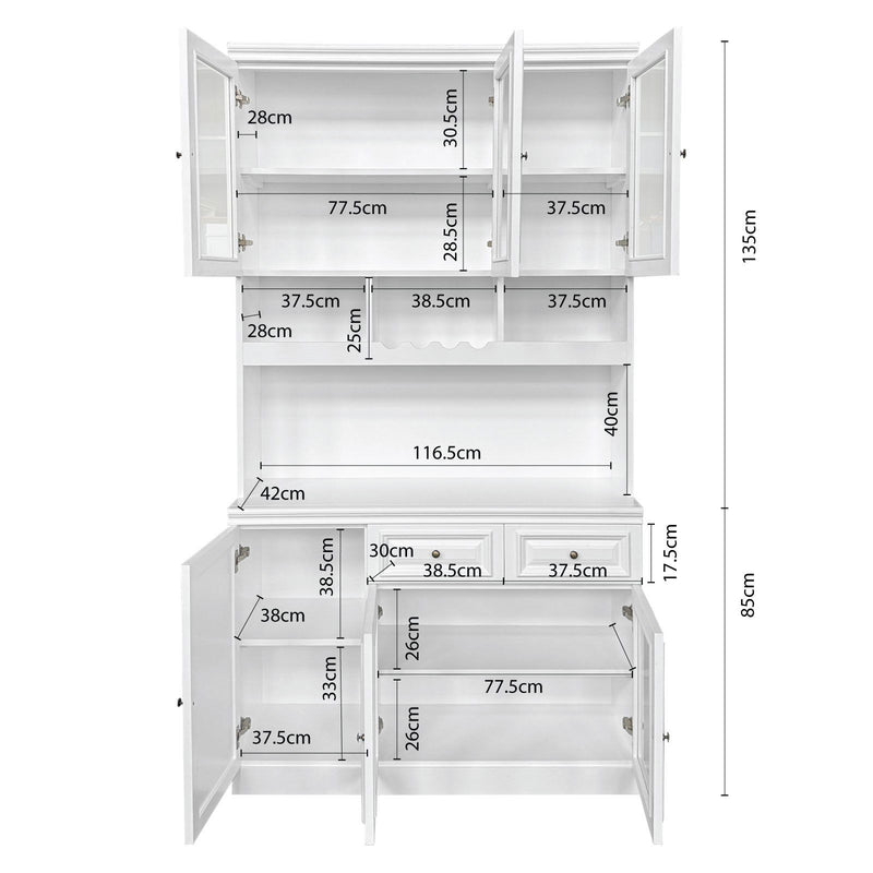 Hamptons Halifax Kitchen Pantry Glass Display Buffet and Wine Cabinet