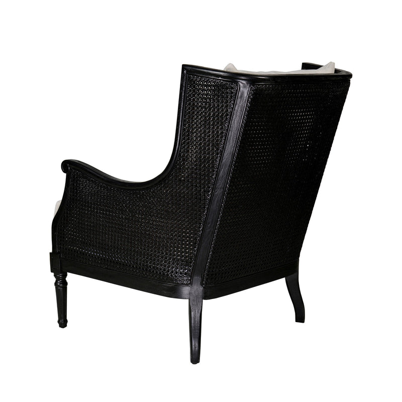 French Provincial Louis Havana Linen and Rattan Wingback Armchair