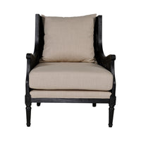 French Provincial Louis Havana Linen and Rattan Wingback Armchair