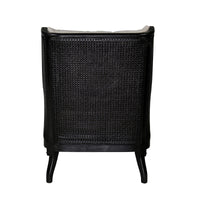 French Provincial Louis Havana Linen and Rattan Wingback Armchair