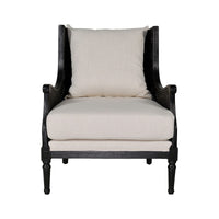 French Provincial Louis Havana Linen and Rattan Wingback Armchair