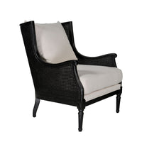 French Provincial Louis Havana Linen and Rattan Wingback Armchair