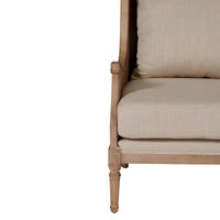 French Provincial Louis Havana Linen and Rattan Wingback Armchair