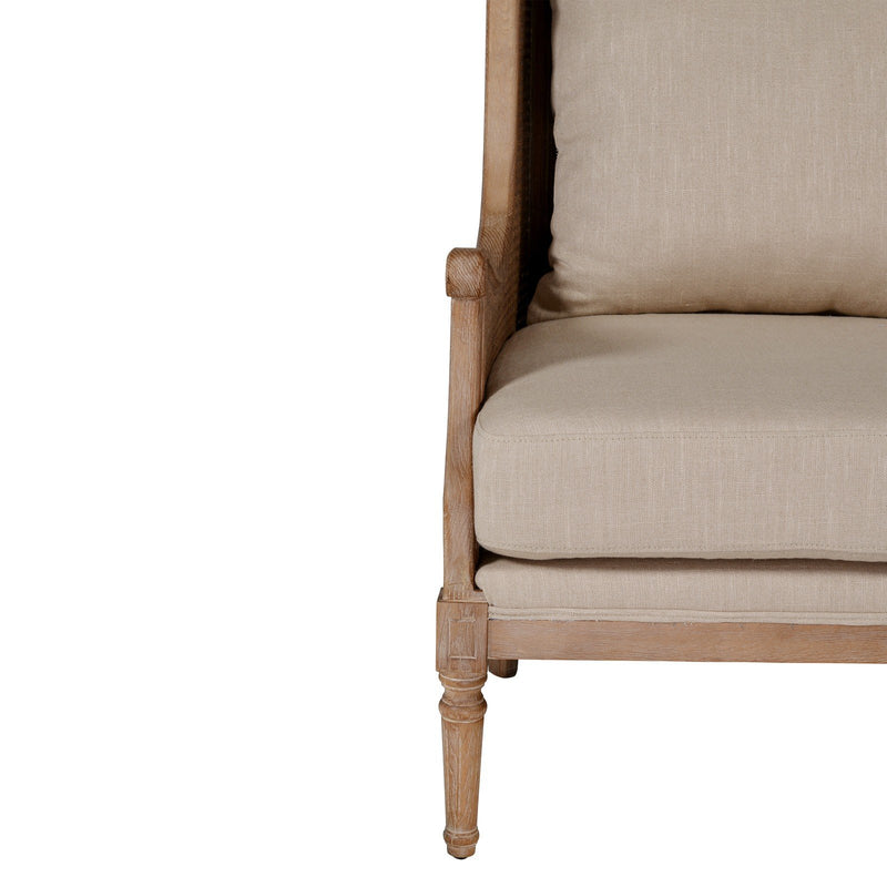 French Provincial Louis Havana Linen and Rattan Wingback Armchair