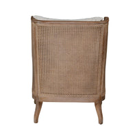 French Provincial Louis Havana Linen and Rattan Wingback Armchair