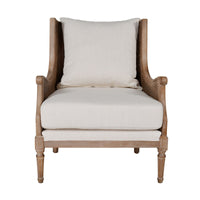 French Provincial Louis Havana Linen and Rattan Wingback Armchair