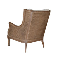 French Provincial Louis Havana Linen and Rattan Wingback Armchair