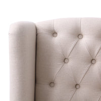 French Provincial Country Natural Linen Button Tufted Upholstered Arm Carver Chair